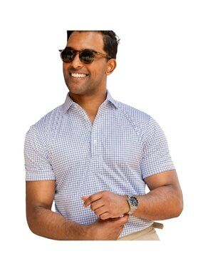 Collars & Co. Semi-Spread Collar Polo Men's Size 2XL in Thin Navy Check NWT!